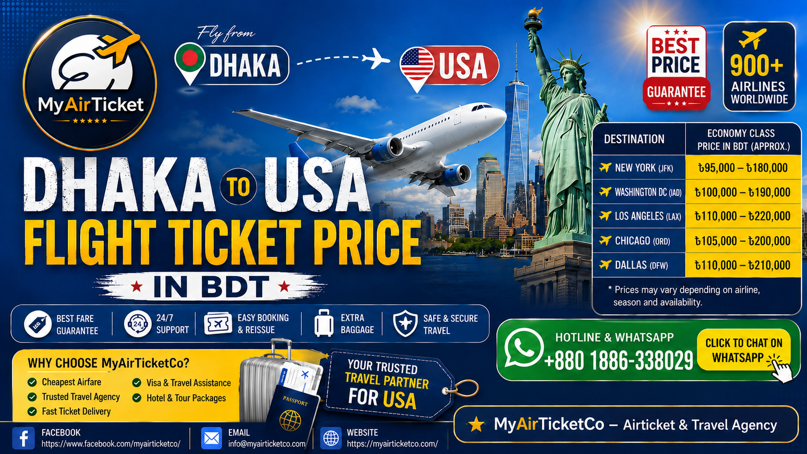 Dhaka to USA flight ticket price in BDT